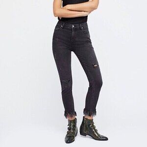 Free People Great Heights Skinny Jeans Frayed Hem Distressed